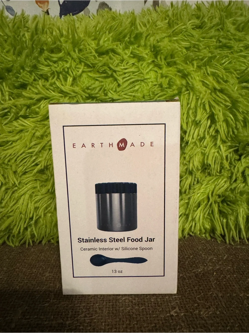 Earthmade Stainless Steel Food Jar - 13 oz Ceramic Interior with Silicone Spoon